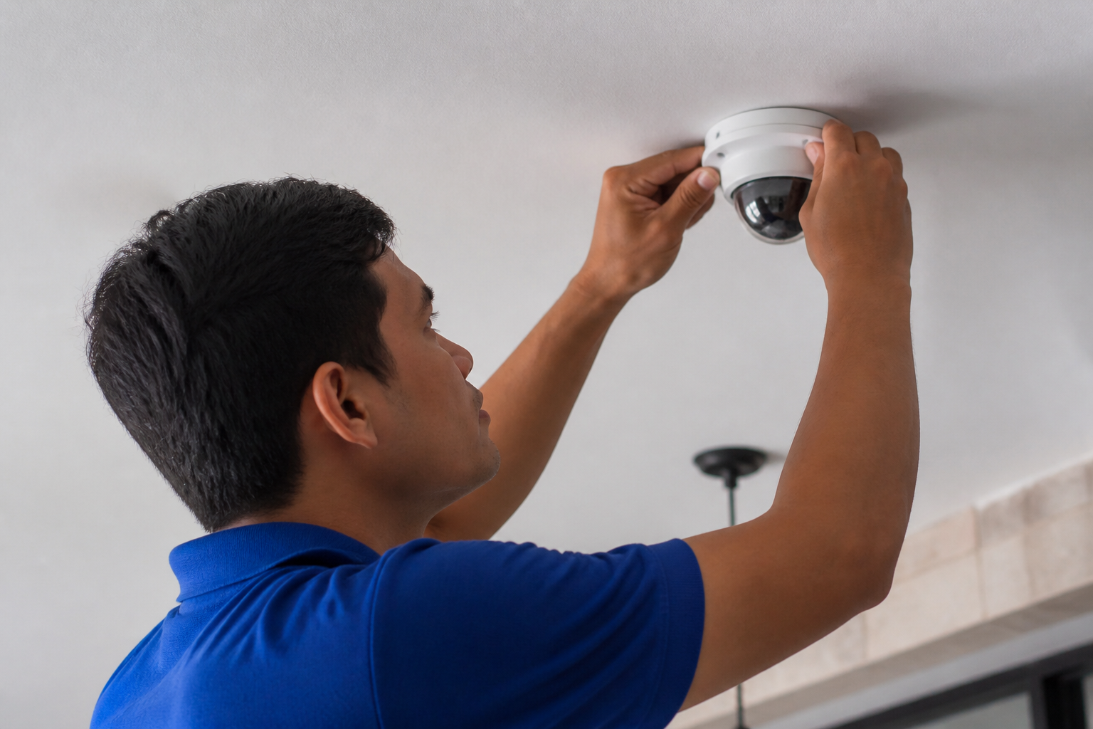 Technician installing an indoor camera
